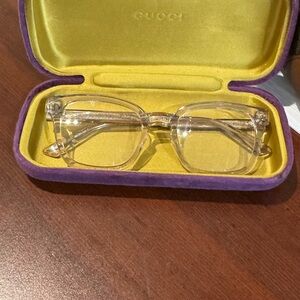 Gucci Clear Eyewear with Vibrant Purple and Yellow Case